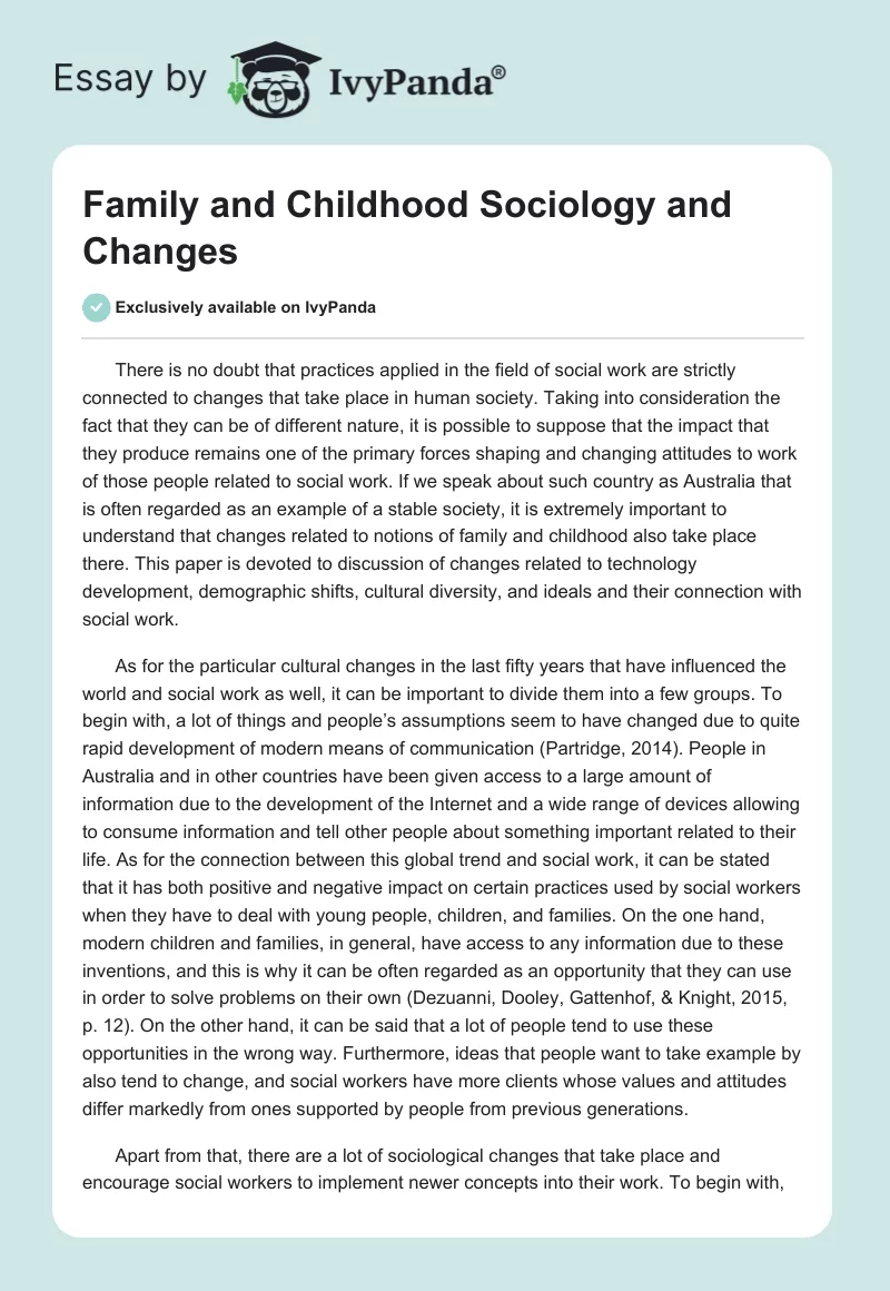 Family and Childhood Sociology and Changes. Page 1