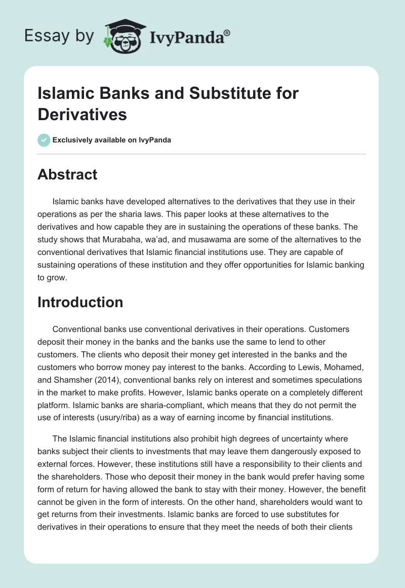Islamic Banks and Substitute for Derivatives. Page 1