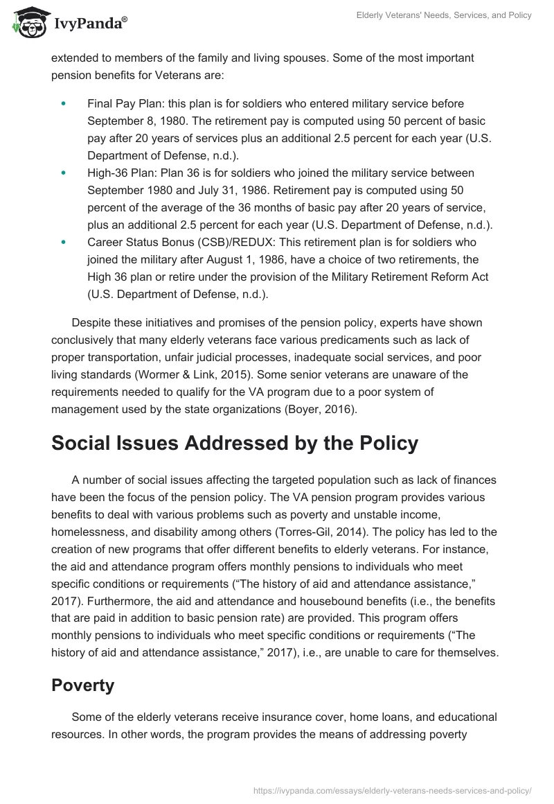 Elderly Veterans' Needs, Services, and Policy. Page 2