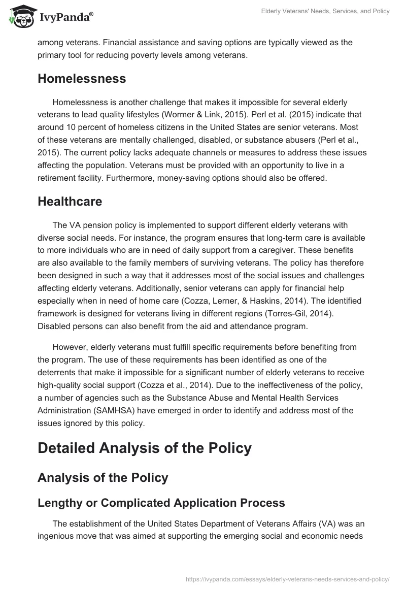 Elderly Veterans' Needs, Services, and Policy. Page 3