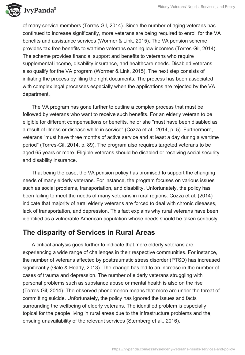 Elderly Veterans' Needs, Services, and Policy. Page 4