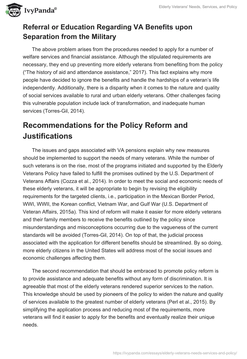 Elderly Veterans' Needs, Services, and Policy. Page 5