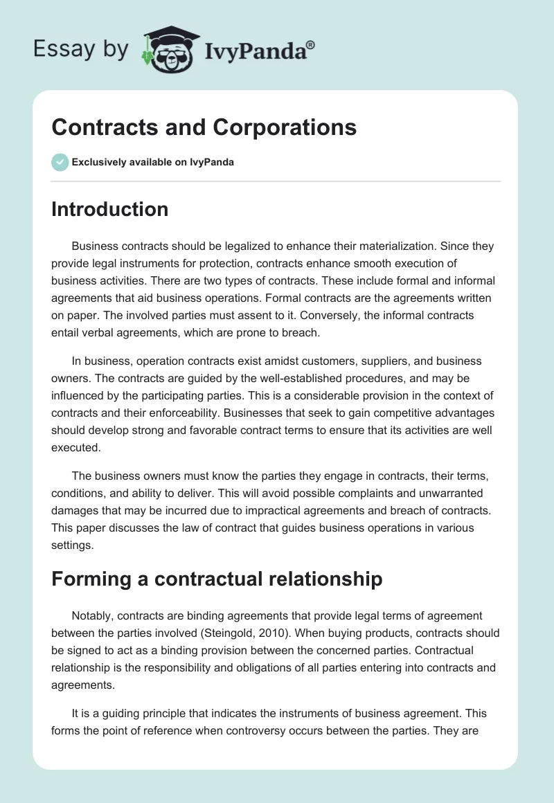 Contracts and Corporations. Page 1