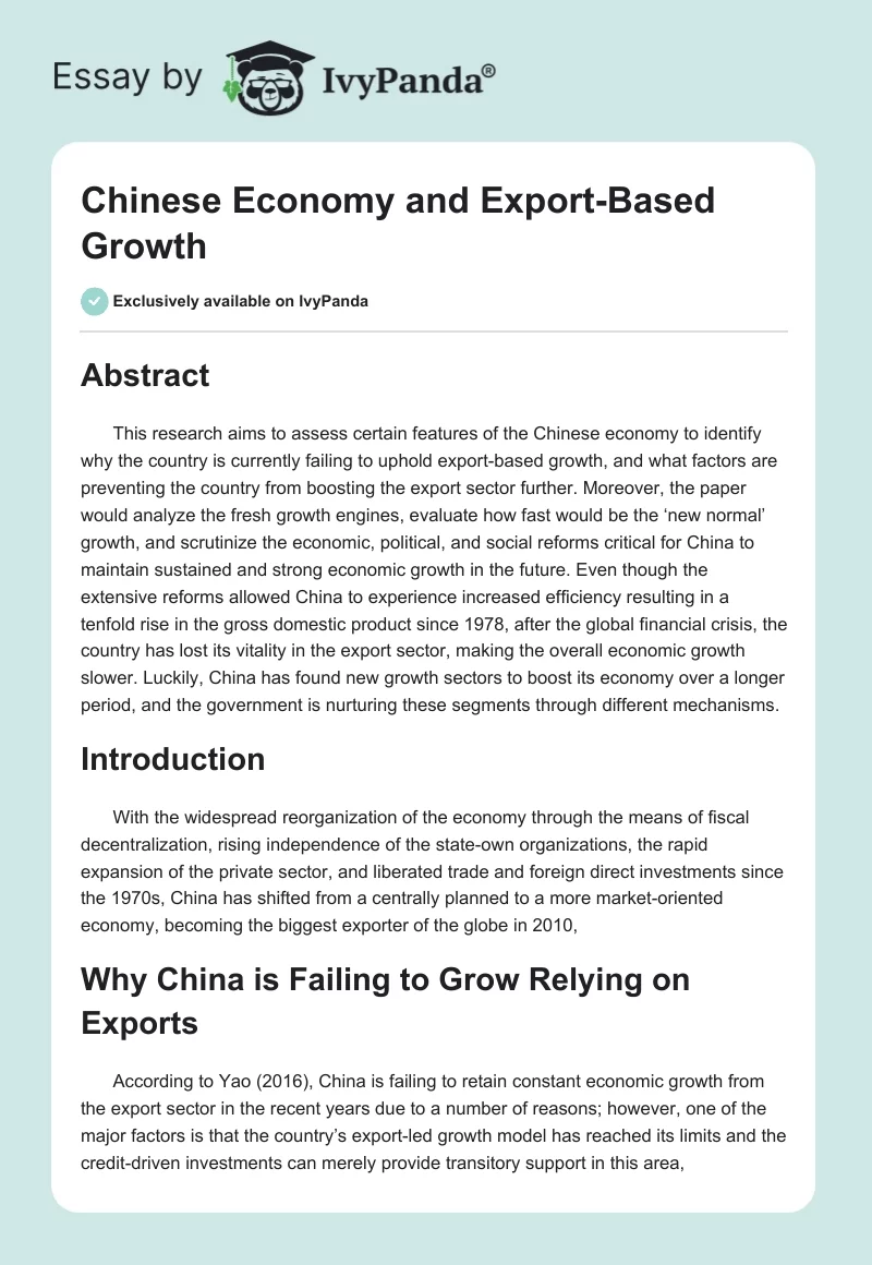 Chinese Economy and Export-Based Growth. Page 1