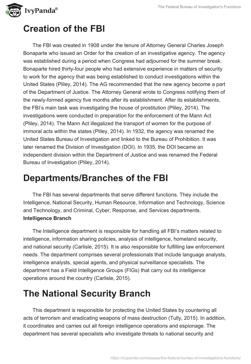 The Federal Bureau of Investigation's Functions. Page 2