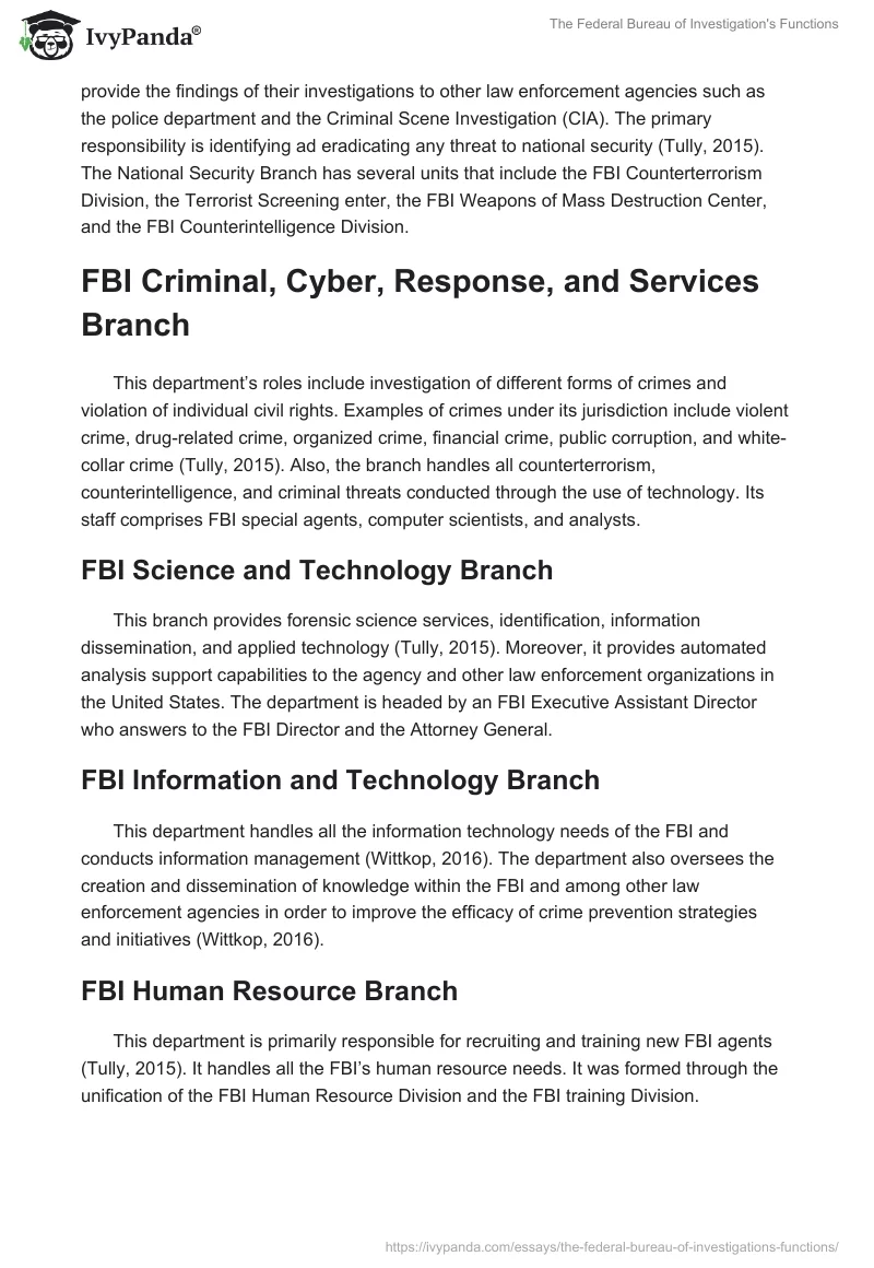 The Federal Bureau of Investigation's Functions. Page 3