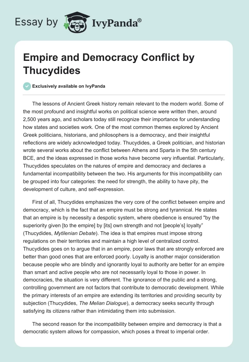 Empire and Democracy Conflict by Thucydides. Page 1