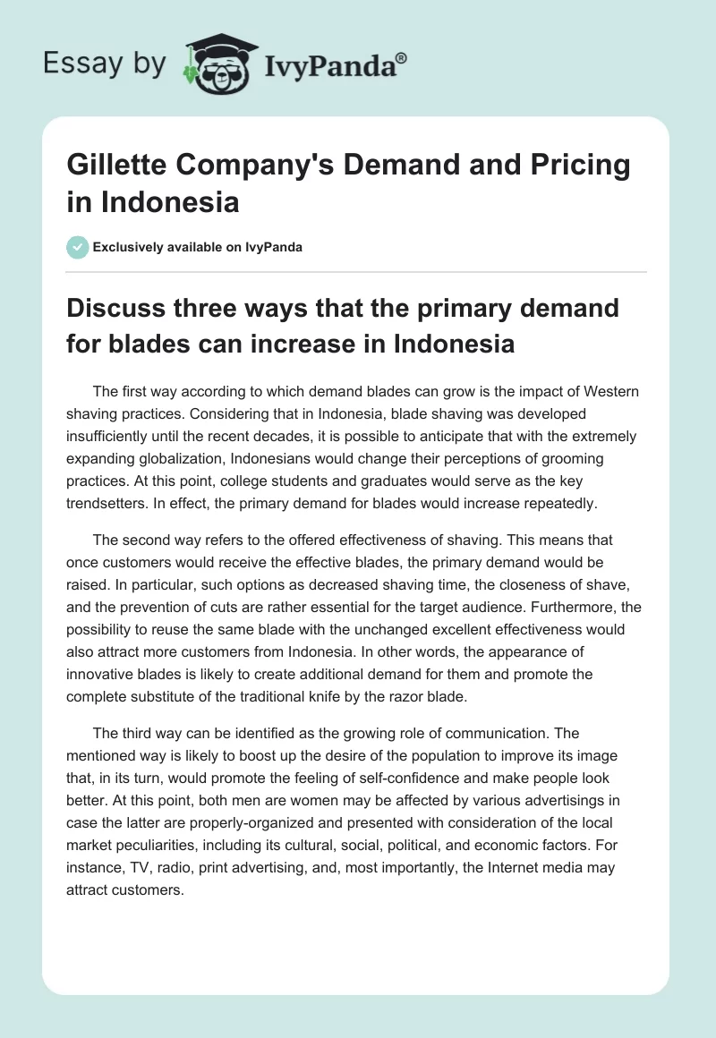 Gillette Company's Demand and Pricing in Indonesia. Page 1