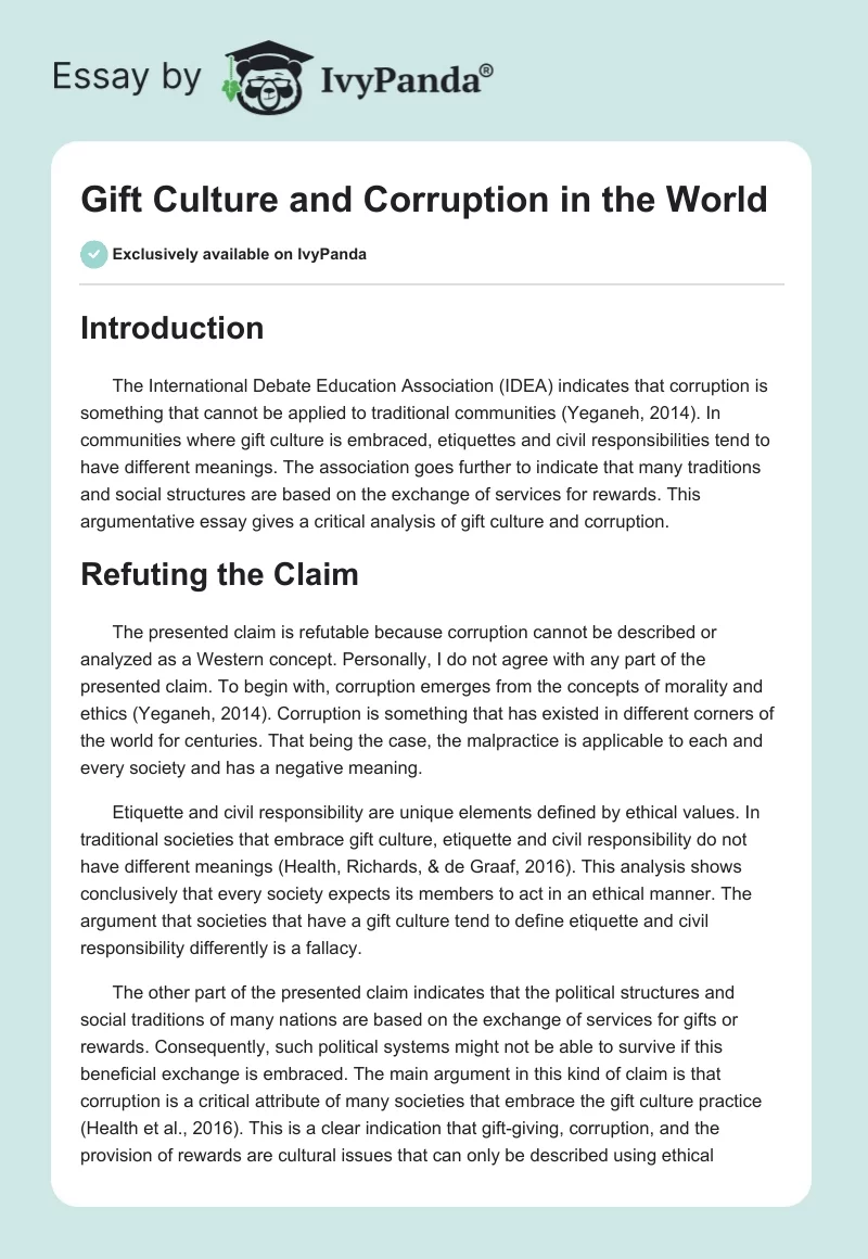 Gift Culture and Corruption in the World. Page 1