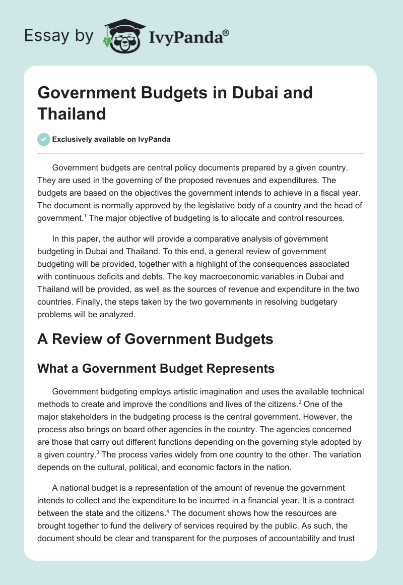 Government Budgets in Dubai and Thailand. Page 1