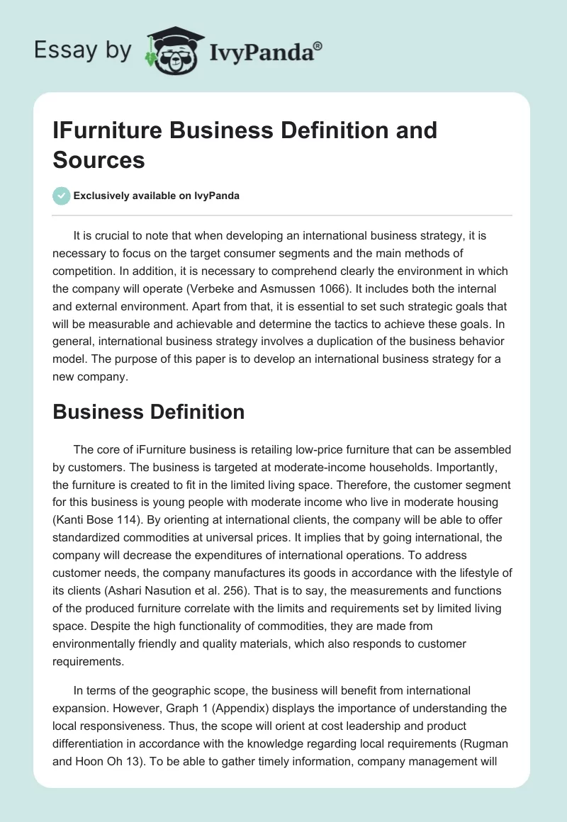 IFurniture Business Definition and Sources. Page 1