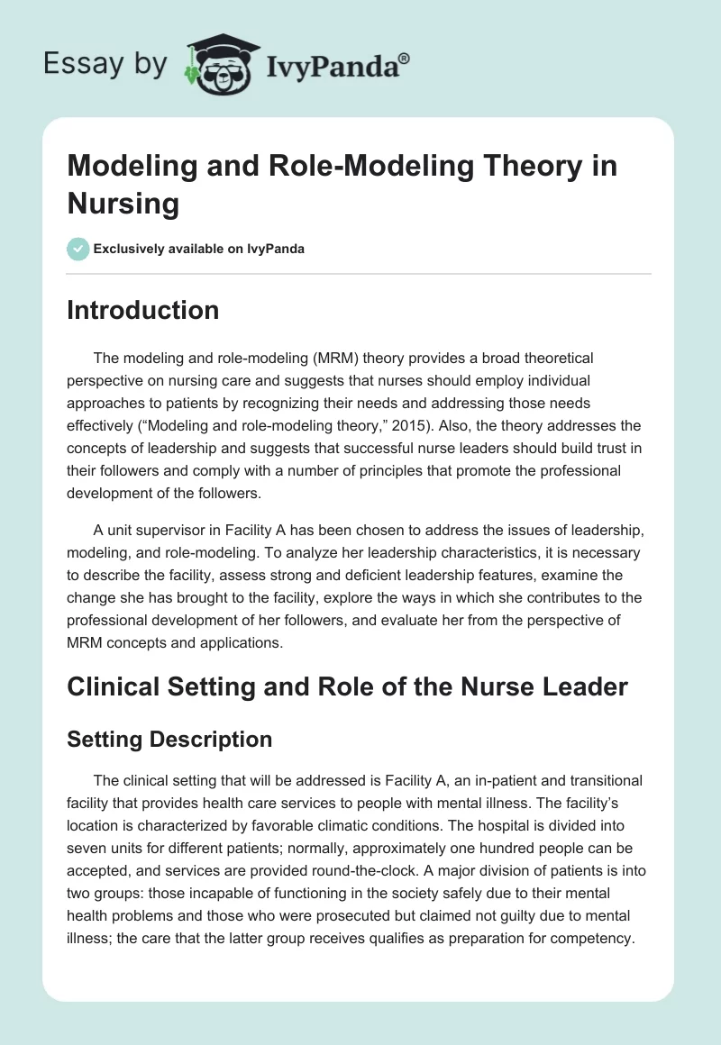 Modeling and Role-Modeling Theory in Nursing. Page 1
