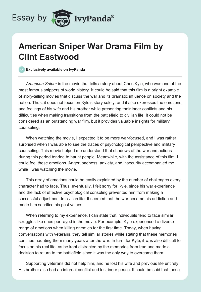 "American Sniper" War Drama Film by Clint Eastwood. Page 1