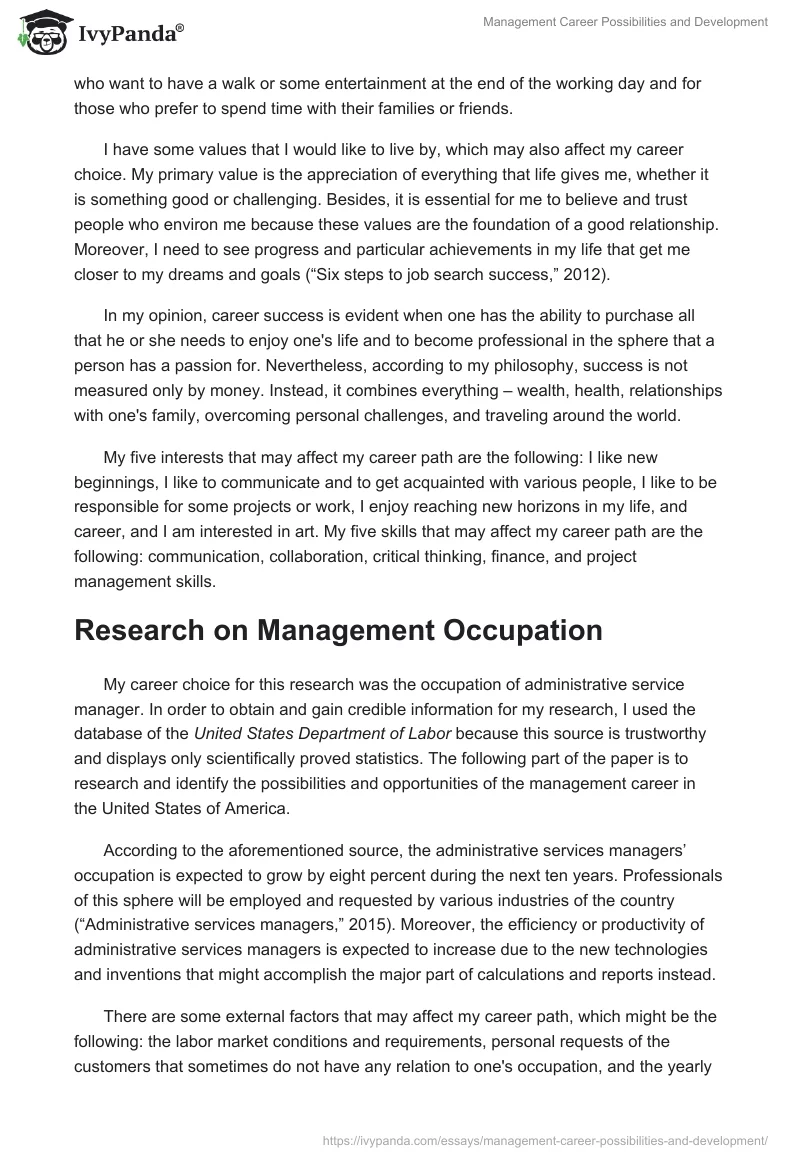 Management Career Possibilities and Development. Page 2