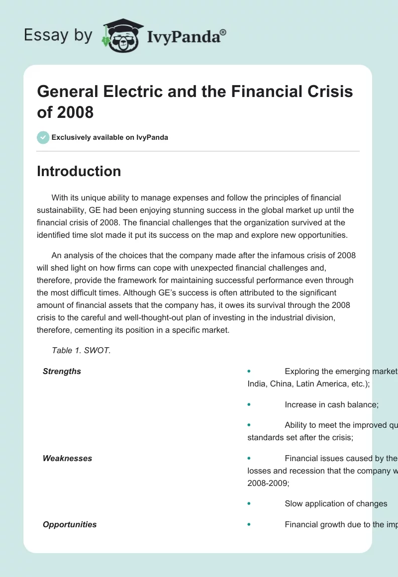 General Electric and the Financial Crisis of 2008. Page 1