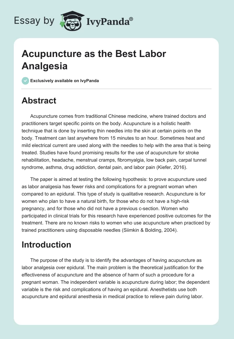 Acupuncture as the Best Labor Analgesia. Page 1