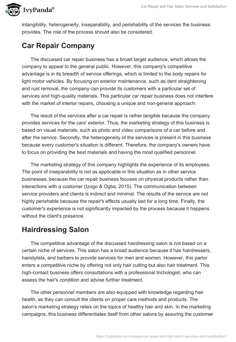 Car Repair and Hair Salon Services and Satisfaction. Page 2