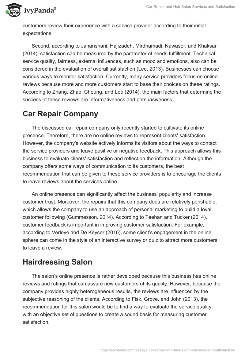 Car Repair and Hair Salon Services and Satisfaction. Page 5