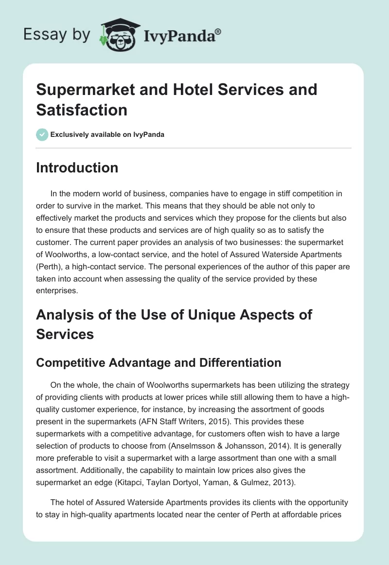 Supermarket and Hotel Services and Satisfaction. Page 1