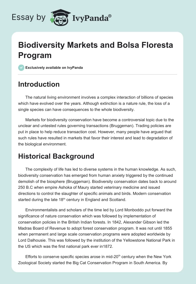 Biodiversity Markets and Bolsa Floresta Program. Page 1