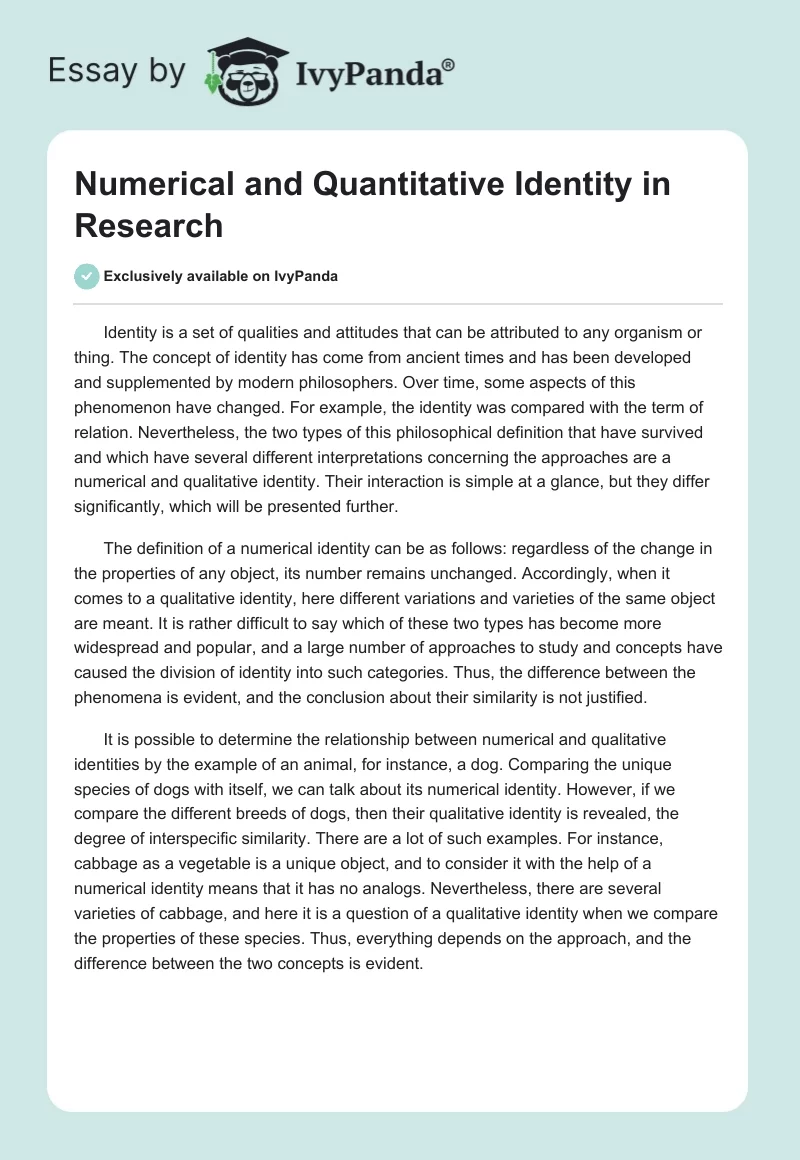 Numerical and Quantitative Identity in Research. Page 1