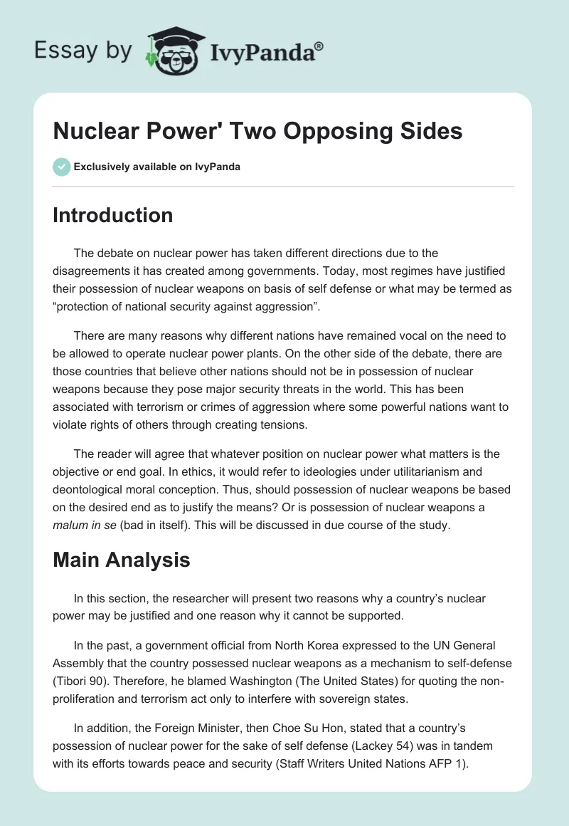 Nuclear Power' Two Opposing Sides. Page 1