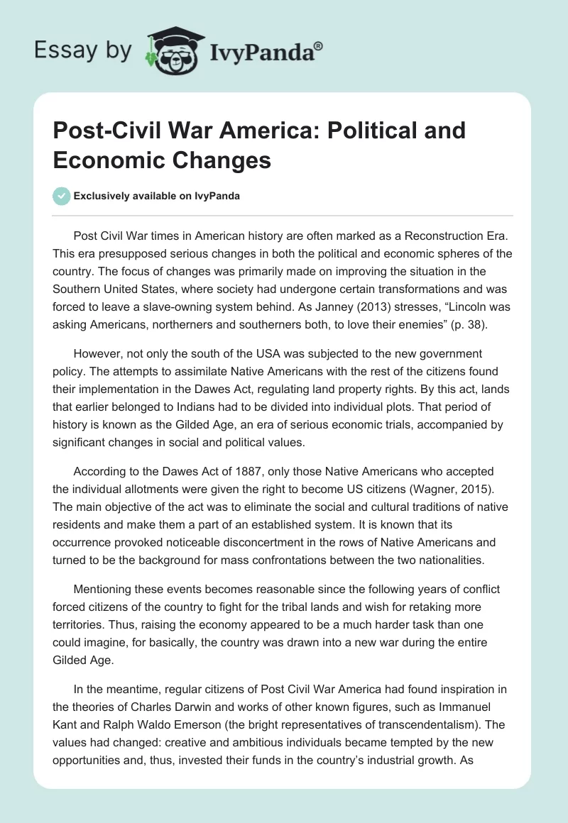 Post-Civil War America: Political and Economic Changes. Page 1