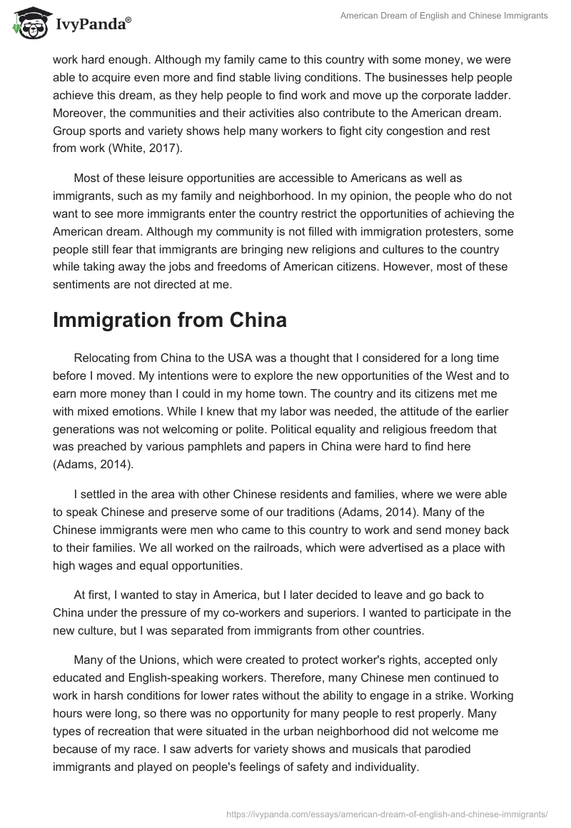 "American Dream" of English and Chinese Immigrants. Page 2