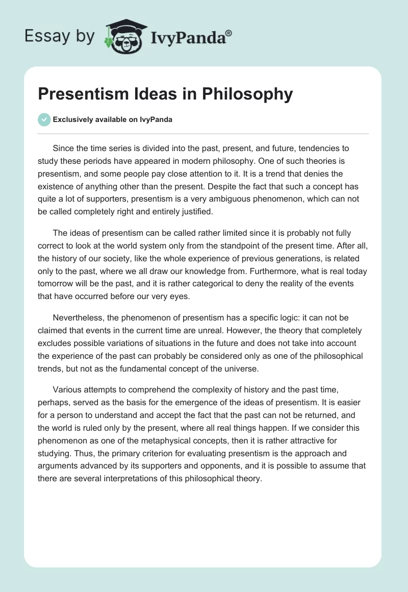 Presentism Ideas in Philosophy. Page 1