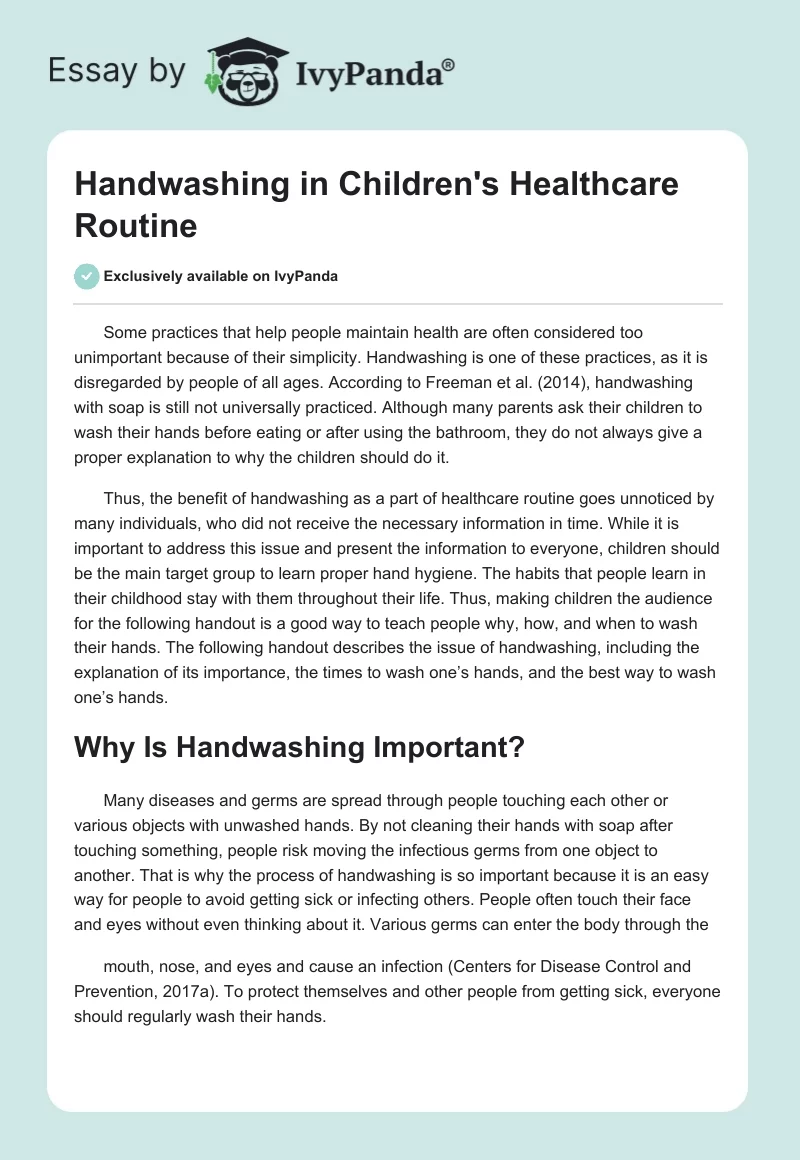 Handwashing in Children's Healthcare Routine. Page 1
