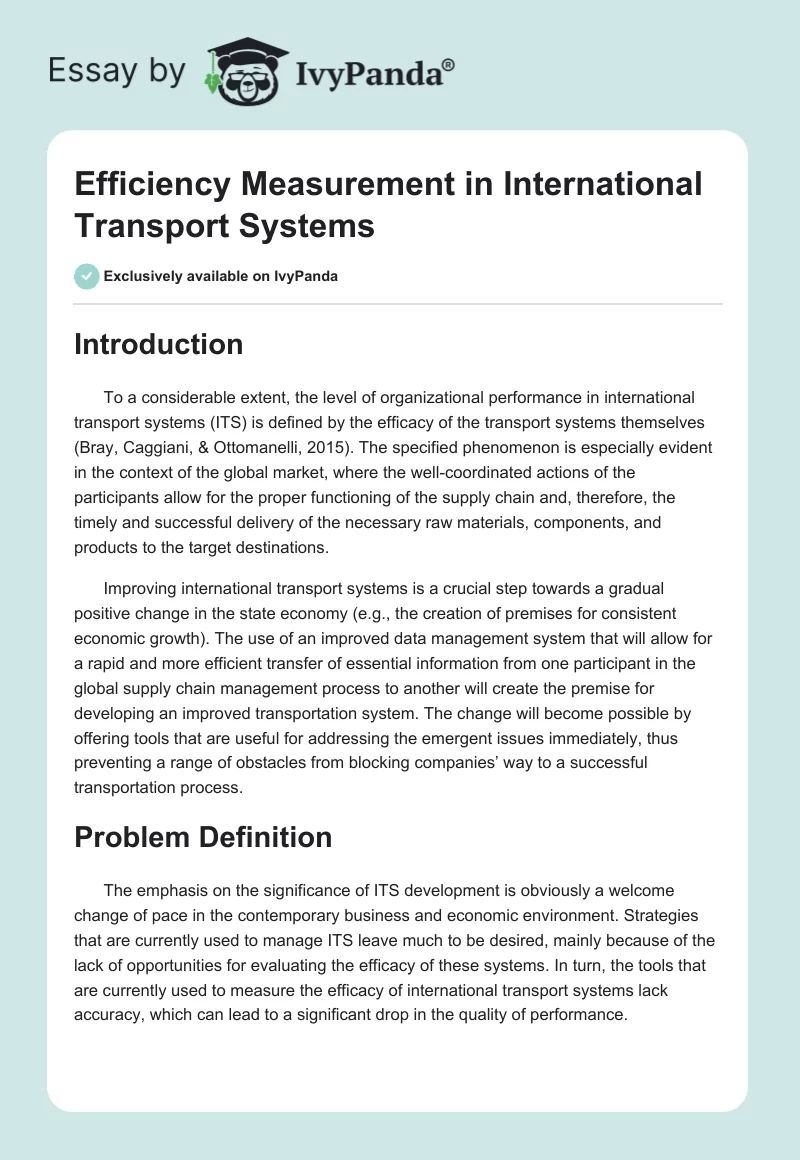 Efficiency Measurement in International Transport Systems. Page 1