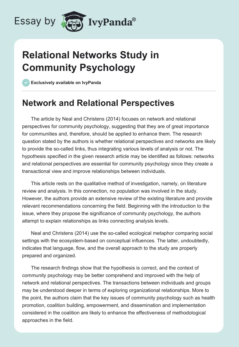 Relational Networks Study in Community Psychology. Page 1