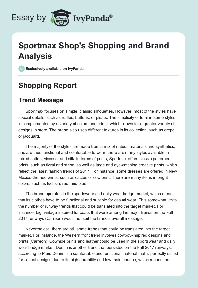 Sportmax Shop's Shopping and Brand Analysis. Page 1