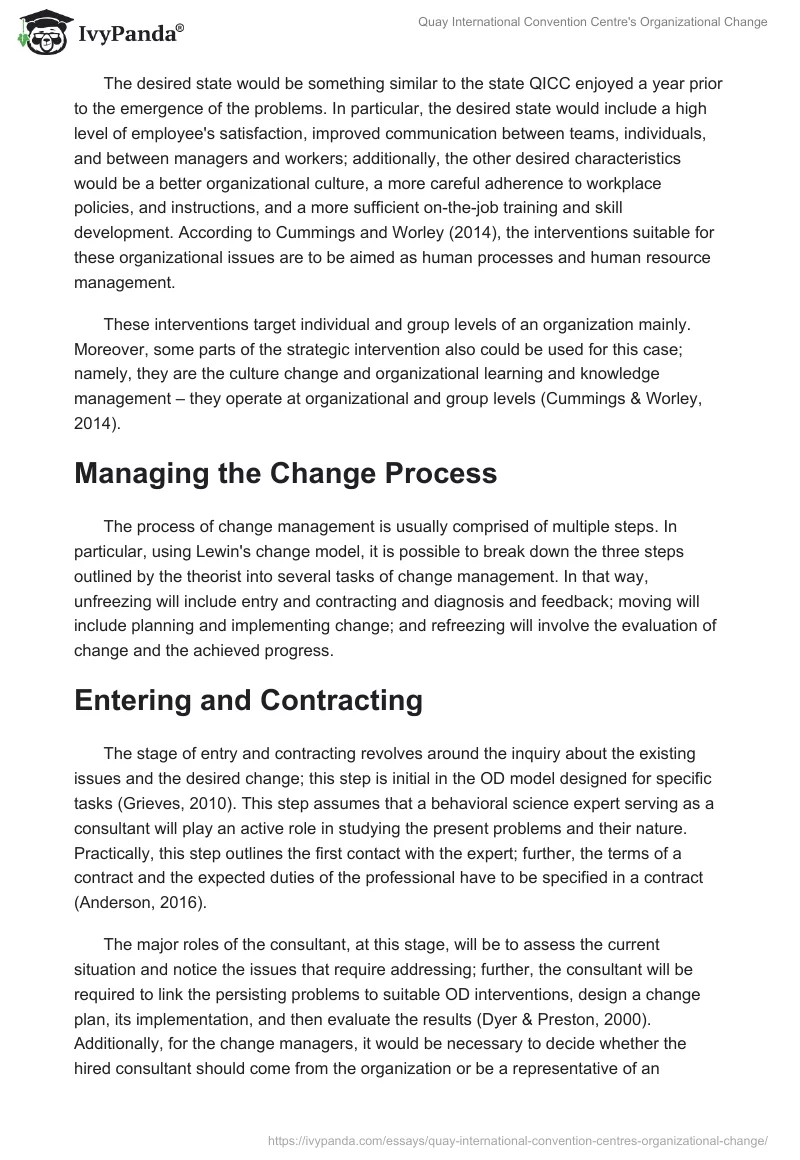 Quay International Convention Centre's Organizational Change. Page 3