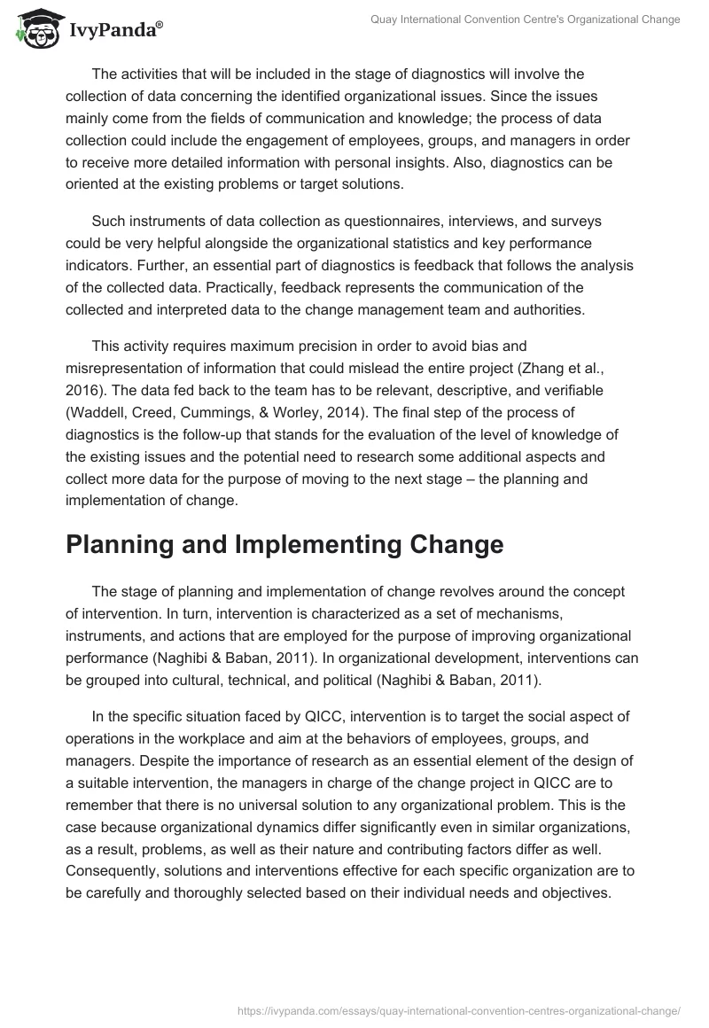 Quay International Convention Centre's Organizational Change. Page 5
