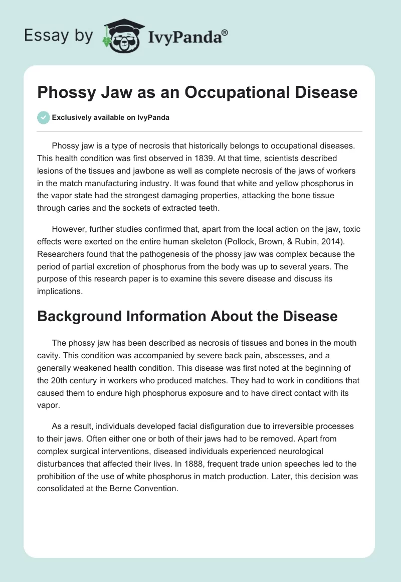 Phossy Jaw as an Occupational Disease. Page 1