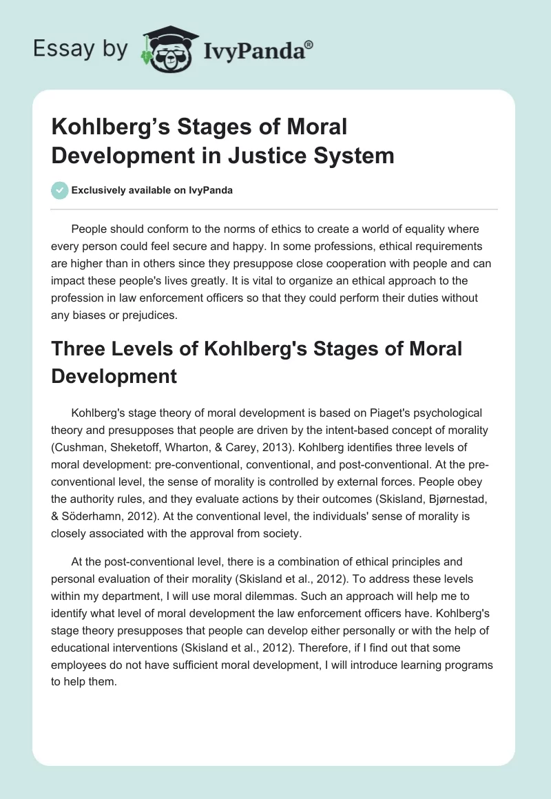 Kohlberg’s Stages of Moral Development in Justice System. Page 1