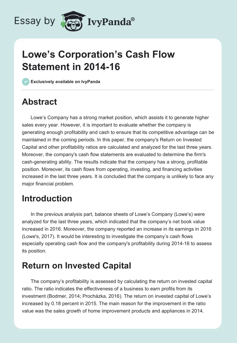 Lowe’s Corporation’s Cash Flow Statement in 2014-16. Page 1