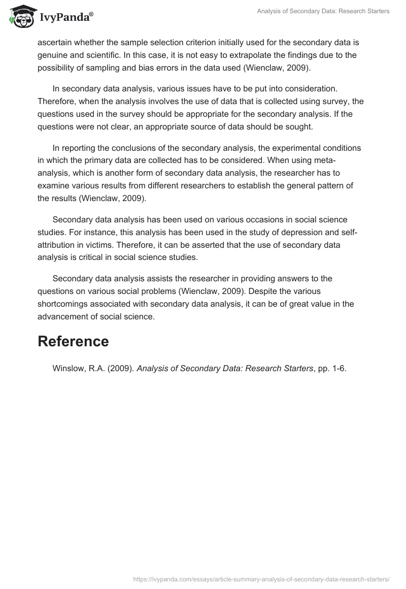 Analysis of Secondary Data: Research Starters. Page 2