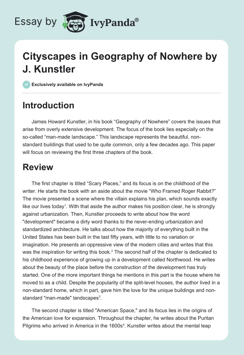Cityscapes in "Geography of Nowhere" by J. Kunstler. Page 1