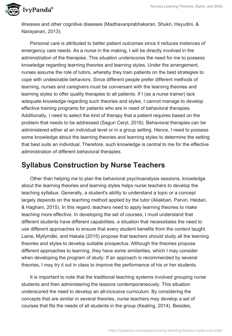 Nursing Learning Theories, Styles, and Skills. Page 2