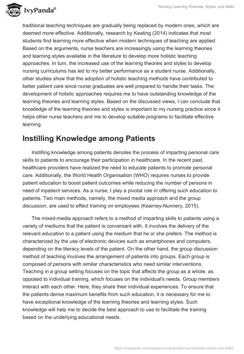 Nursing Learning Theories, Styles, and Skills. Page 3