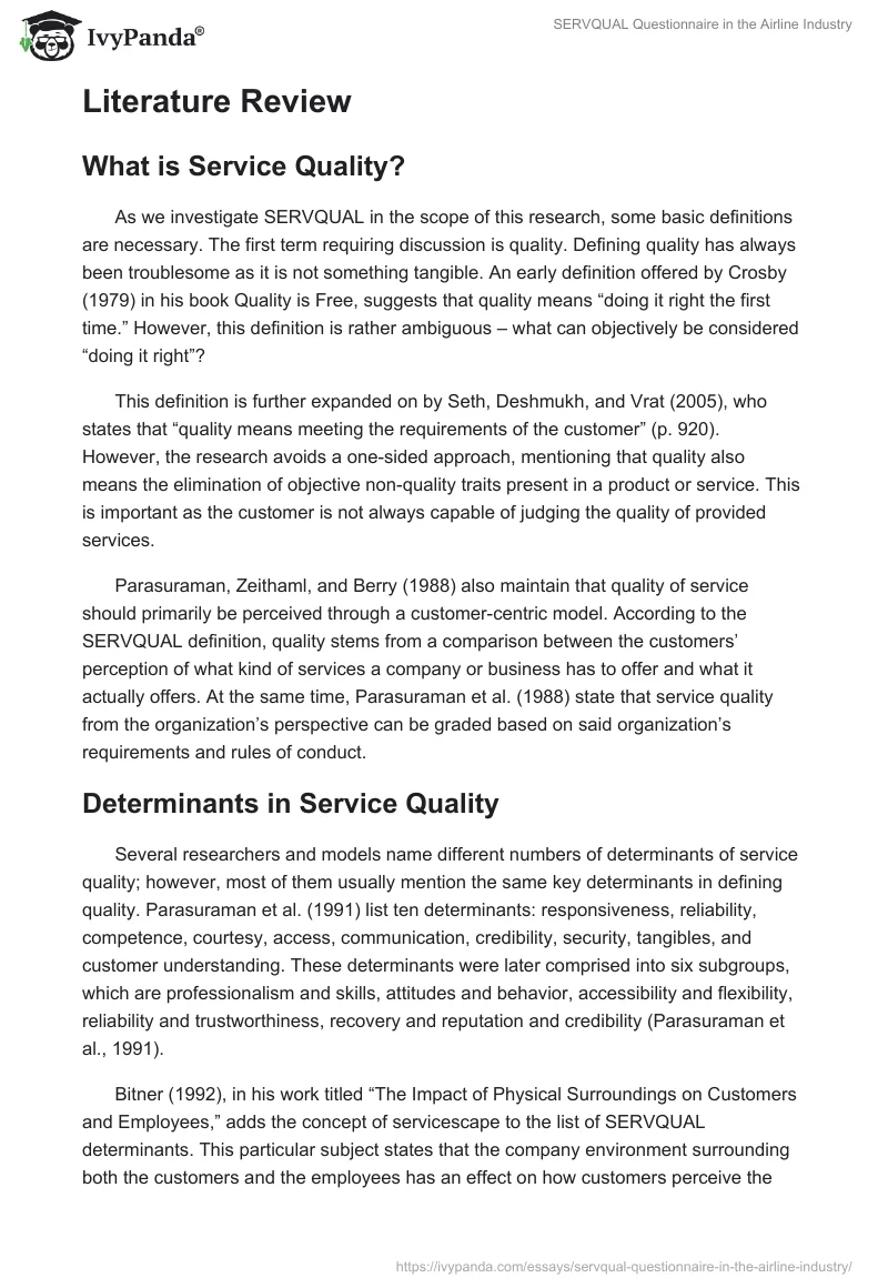 SERVQUAL Questionnaire in the Airline Industry. Page 2