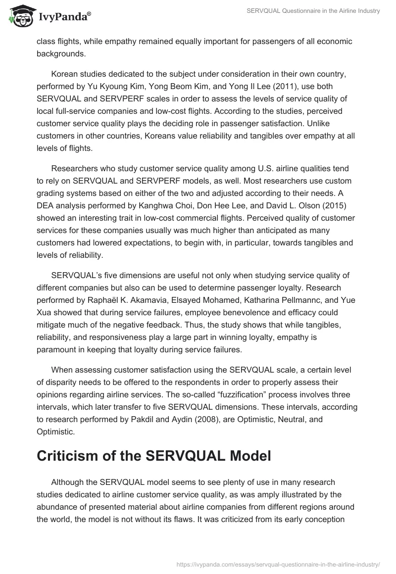 SERVQUAL Questionnaire in the Airline Industry. Page 5