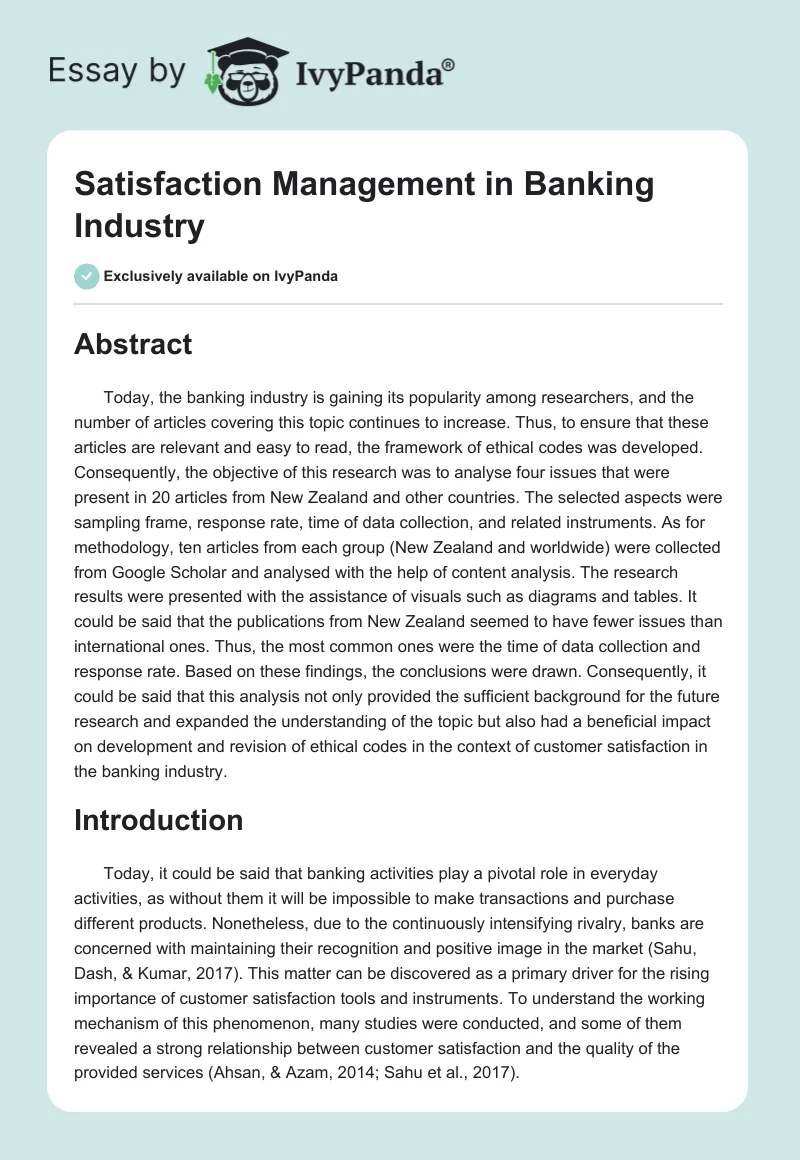 Satisfaction Management in Banking Industry. Page 1