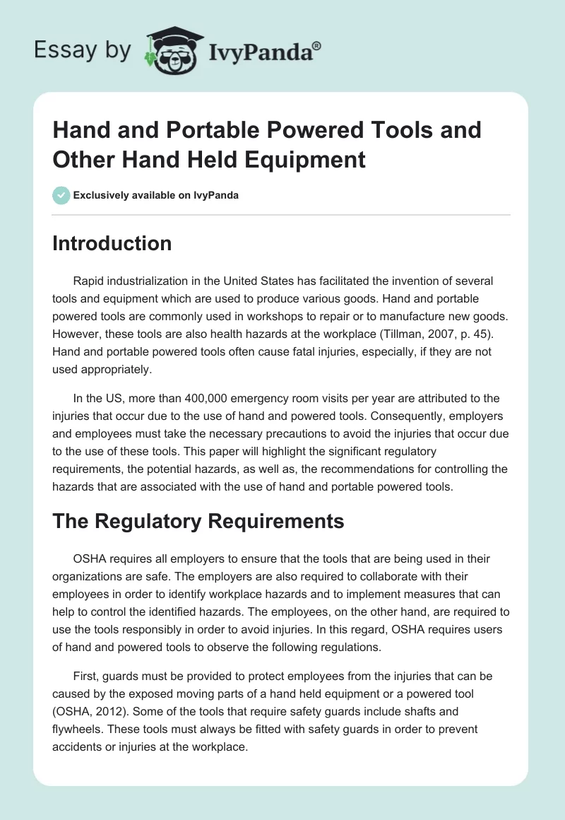 Hand and Portable Powered Tools and Other Hand Held Equipment. Page 1