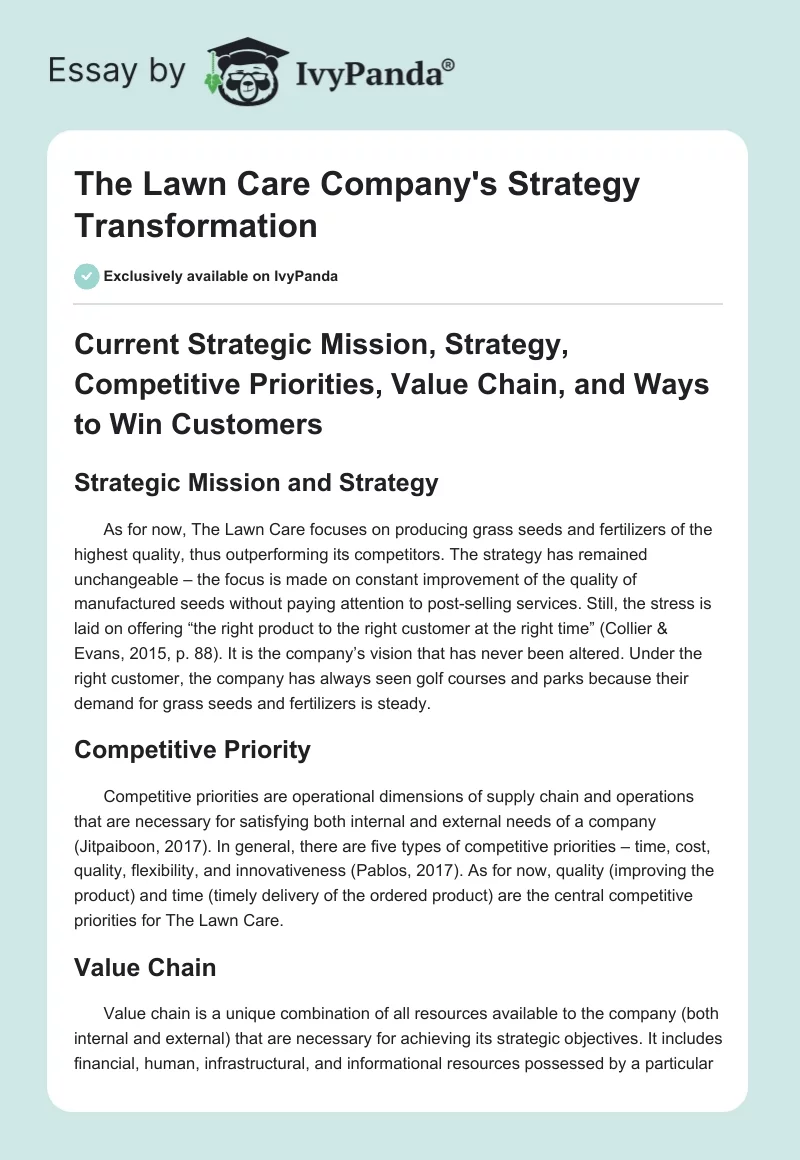 The Lawn Care Company's Strategy Transformation. Page 1