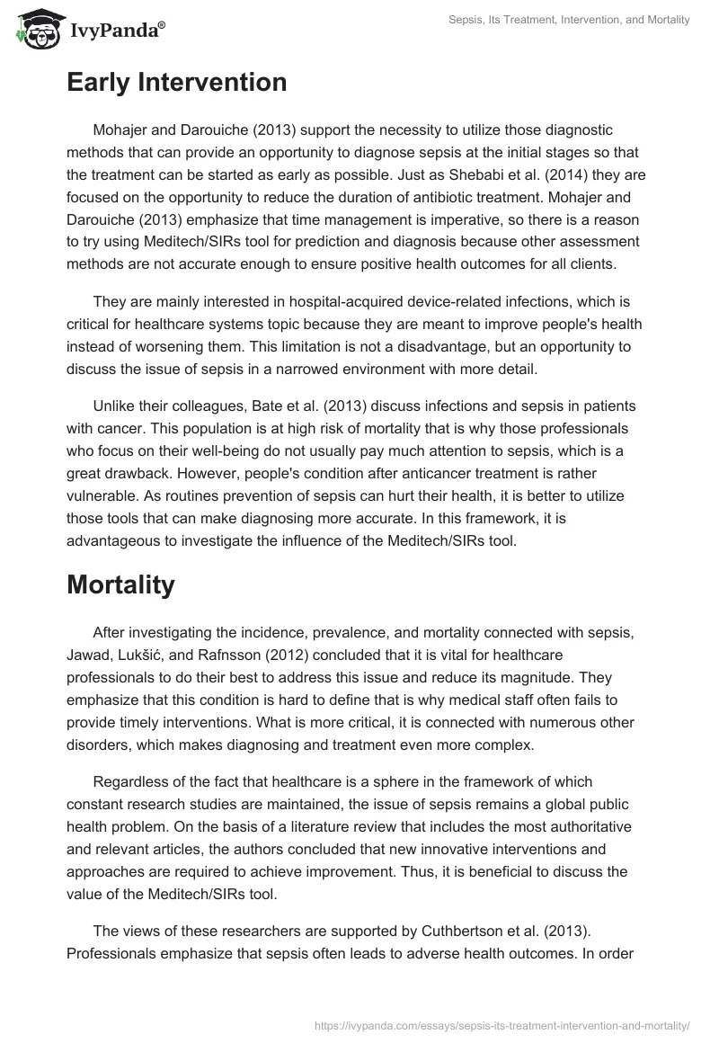 Sepsis, Its Treatment, Intervention, and Mortality. Page 2