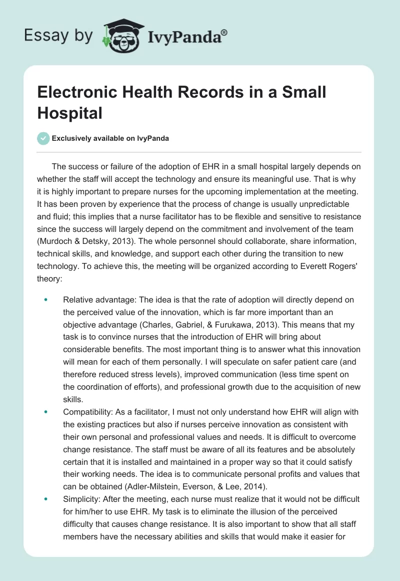 Electronic Health Records in a Small Hospital. Page 1