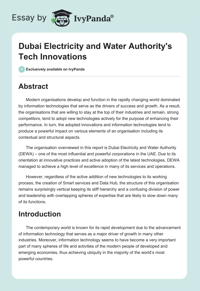 Dubai Electricity and Water Authority's Tech Innovations. Page 1